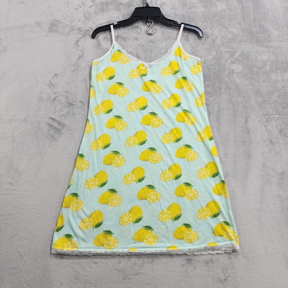 Mayfair Gown Womens L Blue Lemon Print Jersey Chemise Nightgown Sleep Lace